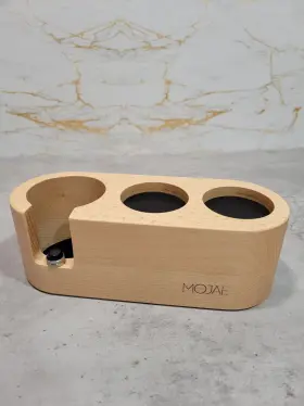 Mojae 972745231077 Coffee Tamping Base Beech Wood Portafilter Adjustable Height Size 51mm-54mm