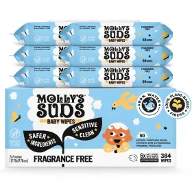 Mollys Suds 445017144157 Sensitive Clean Baby Wipes 99% Water Plant-based Fragrance Free