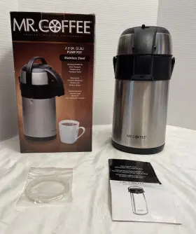 7951701 Mr. Coffee Pump Pot 2.3 Quart Stainless Steel Dispenser Carafe Thermos Handle