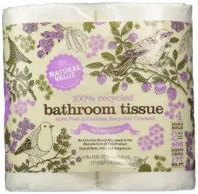 Natural Value 706173003618 100% Recycled Bathroom Tissue 400 2-ply Sheets Per Roll 4 Count Pack Of 12