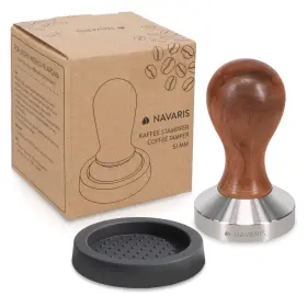51802.01.29 Navaris 2 Inch 51 Mm Walnut Handle Stainless Steel Espresso Coffee Tamper For