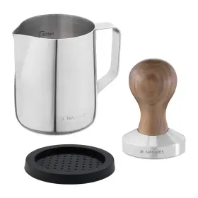 53238.01.02 Navaris Coffee Tamper Set Milk Jug And Stainless Steel Espresso Press With Walnut Handle