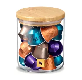 143950 Nespresso Capsule Dispenser Glass Medium Display Bamboo Top Sg 25 Lly N Nib