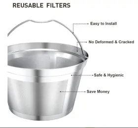 Nicelucky 713752430666 Reusable 4-5cup Basket Replacement Coffee Filters- Stainless Steel Permanent Cof #2
