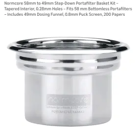 Normcore 977166454104 58mm To 49mm Step-down Portafilter Basket Kit Tapered Interior 0.28mm Hole