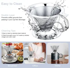 Oioxcdh 313107145100 Pour Over Coffee Maker Filter Slow Drip Paperless Stainless Steel Cone #3