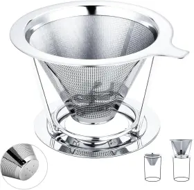 Oioxcdh 313107145100 Pour Over Coffee Maker Filter Slow Drip Paperless Stainless Steel Cone