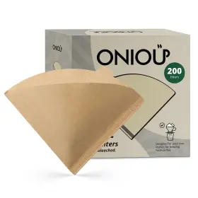 Oniou 645569485822 V60 Unbleached Coffee Filters 200 Count Natural Brown 1-4 Cup