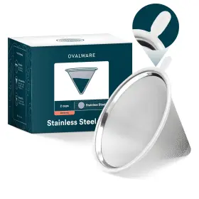 Ovalware 859305006466 Upgraded Paperless Stainless Steel Pour Over Coffee Filter Reusable Permanent