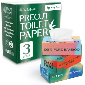 Palm Naki 840320604966 Pre-cut Bamboo Toilet Paper 3-ply Tissue Boxes Gentle And Sustainable No