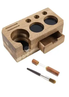 Passion Life Essentials 198715396614 Acacia Wood Tamping Station With Drawer Stirrer Brush Adjustable Screw Si
