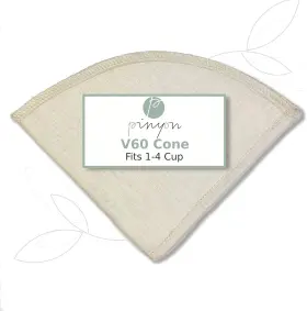 Pinyon Products 313036312383 V60 Cone Pourover Reusable Cloth Coffee Filter - Made In Canada Of Hemp And Orga