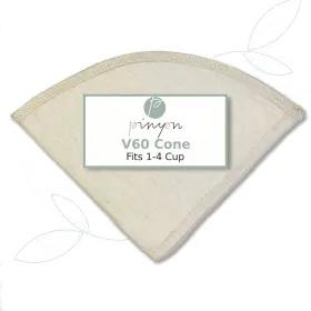 Pinyon Products 627843024002 V60 Cone Pourover Reusable Cloth Coffee Filter - Made In Canada Of Hemp And O