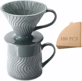 Polydremio 734038427309 Pour Over Coffee Maker With 100 Sheets Of V60 Paper Filter 15 Oz Ceramic