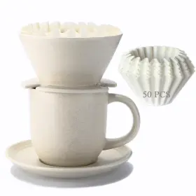 Polydremio 734038427330 Pour Over Coffee Maker With 50 Pcs Basket Filters 310 Ml/10 Oz Mug W
