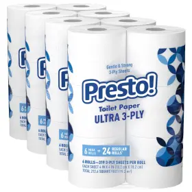 Presto 195515010788 Amazon Brand - Fsc Certified 319 Sheet Roll Toilet Paper Ultra 3-ply