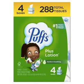 72-tissues Puffs 037000416654 Plus Lotion 2-ply Facial Tissue - 4 Cube Box Per