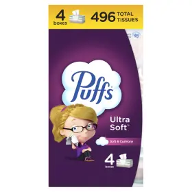 Puffs 037000585954 Ultra Soft Facial Tissues 4 Family Size Boxes 124 Per Box
