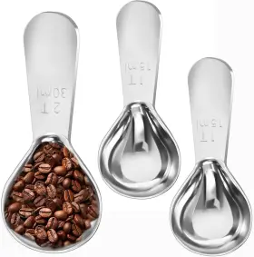 522280 Quadafy Stainless Steel Coffee Scoop Set - 3 Pc Measuring Spoons 1 Tbsp And 2 Silver