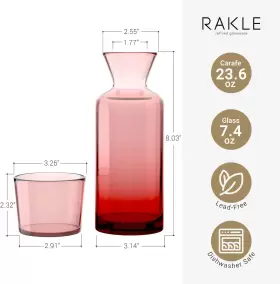 Rakle 711181222258 Bedside Water Carafe 23.6oz And Glass Red Colored W #3