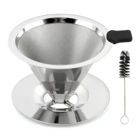 22375026 Ranjaner Pour Over Coffee Dripper With Cleaning Brush Stainless Steel Cone Fil