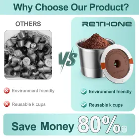Rethone 765133235704 K Cup Reusable Coffee Pods Stainless Steel Cups Compatible With #3