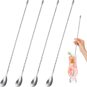 You-roshtia-209 Roshtia 4 Pcs 15.7 Inches Bar Spoon Stainless Steel Cocktail Stirrer Silver