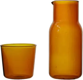 Bp-wws2022031605lz-amber Sappiedear Bedside Glass Water Carafe Set With Cup Lid Mouthw