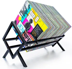 Sayoneyes 313057255287 Matte Black Vinyl Record Storage - Single Tier Metal Holder 80-100 Lp R