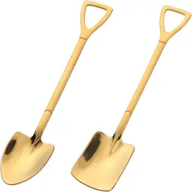 Setaria Viridis 779324130082 Gold Shovel Shape Spoons- 2piece Stainless Steel Spoon Long Handle Coffee 2