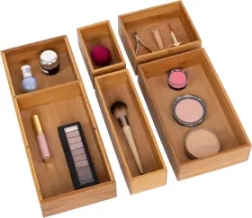 Bmb17052 Seville Classics Bamboo Premium Bin Set With Dividers 5 Piece