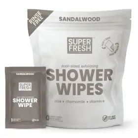 Super & Fresh Co. 850071769111 Shower Wipes Large Sandalwood Body For No Rinse Bathing Per