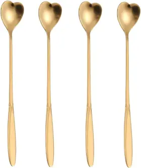 Szlfsx 673143979108 16-piece Heart-shaped Gold Stainless Steel 7-inch Long Handle Coffee &