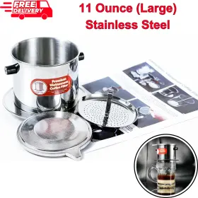 5128124 Thang Long Vietnamese Coffee Filter Phin 11oz Large Stainless Steel Drip Brewer With Lid