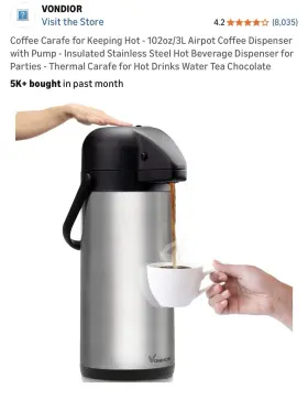 Asux030 Tomakeit Airpot Coffee Carafe For Keeping Hot 102oz/3l Dispenser Thermal With Pump