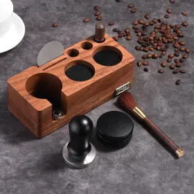 Treelf 723886898089 Espresso Tamping Station 6pcs 58mm Walnut Wood Coffee Anti-pressure