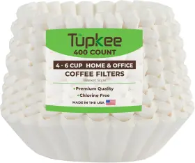 Tupkee 726084626447 Coffee Filters 4-6 Cups - 400 Count Junior Basket Style White Paper