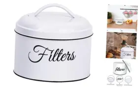 Tyui 641310690118 Coffee Filter Holder With Lid White Storage Container Rustic
