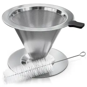 8541897132 V Tower Pour Over Coffee Dripper - 3.18x4.48 Stainless Steel Maker With Wide Secure Base