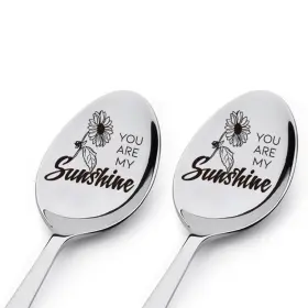 Vwalk 769326766945 2 Pcs You Are My Sunshine Spoon Valentines Day Gifts Engraved Middle Silver