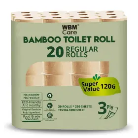 Wbm 840162306479 Care Bamboo Toilet Paper Strong And Flexible 3-ply Chemical Free For Sensitiv