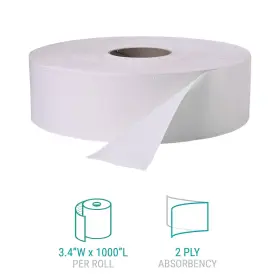 Windsoft 080000110480 202 2 Ply Jumbo Bath Tissue Roll 1000ft Length X 3-2/5 Inch Width White Case Of #3