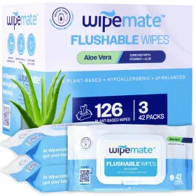 Wipemate 810154460335 Ultra Flushable Butt Wipes Soothing Vitamin E And Aloe 99% Water Vera P