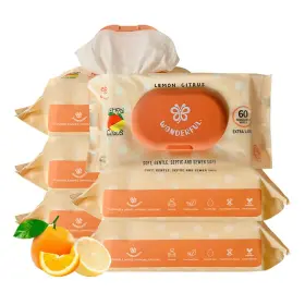 Wonderful 198715526516 Flushable Butt Wipes Lemon Citrus 100% Plant-based Wet For Adults And Ki