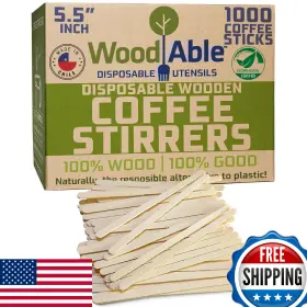 B0d4b488zd Woodable 5.5 Inch Wooden Coffee Stirrers - 1000 Count Disposable Compostable