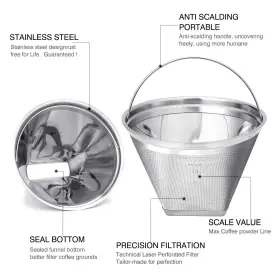 Yeosen 713752429639 Reusable #4 Cone Shape Coffee Filter Permanent 6-10 Cup Stainless Steel Coffe #3