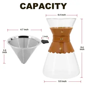 Ymmind 707091844062 34oz Pour Over Coffee Maker With Double Layer Stainless Steel Filter Borosil #2