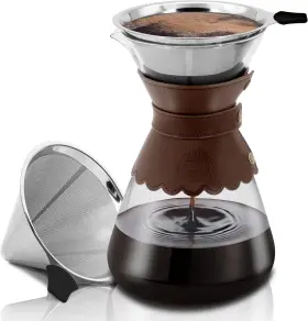 Ymmind 707091844079 34oz Pour Over Coffee Maker With Double Layer Stainless Steel Filter Borosili