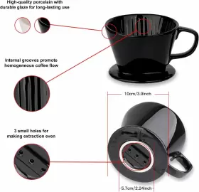 W00052 Yolife Pour Over Coffee Maker Dripper Porcelain Slow Black #3