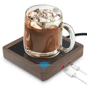 U1-wood Yolin Coffee Mug Warmer With 2 Usb Charging Ports Auto Shut-off Candle Wax -